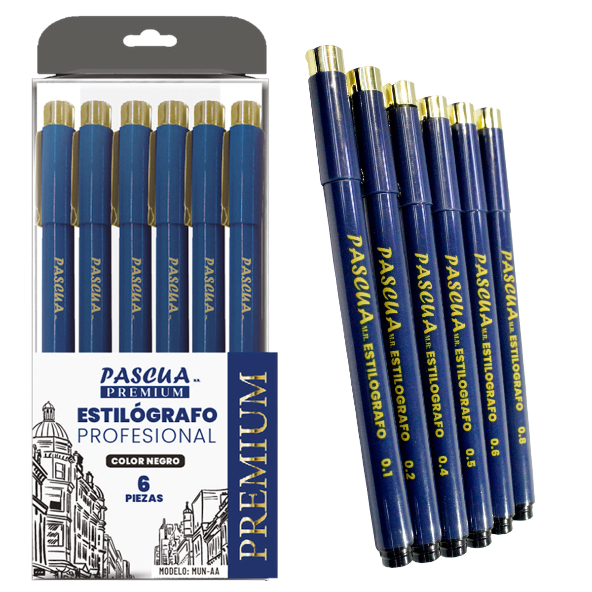 6 Estilógrafos Profesionales Tinta Negra Pascua