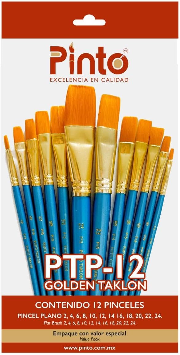 Set 12 Pinceles Planos Golden Taklon