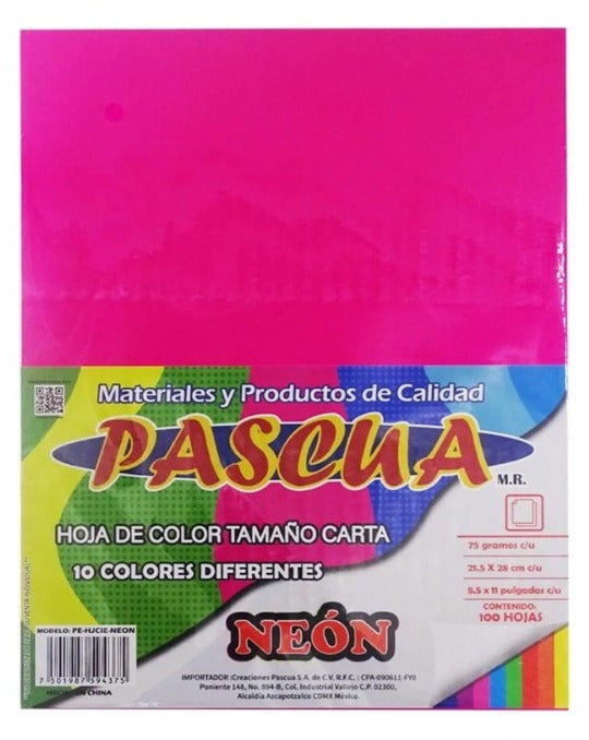 Paquete c-100 Hojas Colores Neon Surtido Pascua