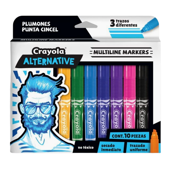 Plumones Multilínea Alternative Crayola Set Con 10 Piezas