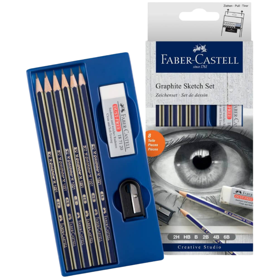 Faber-Castell Set de bocetos y accesorios - Castell 9000 lápices de grafito  y lápices de borrador - Lápices de arte para dibujar y sombrear