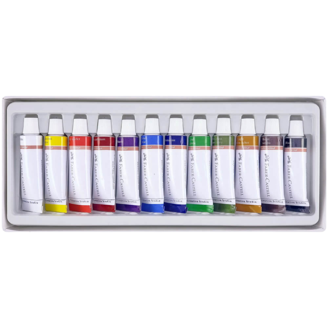 Set Pintura acrílica para lienzos 12 colores en tubo con caja de