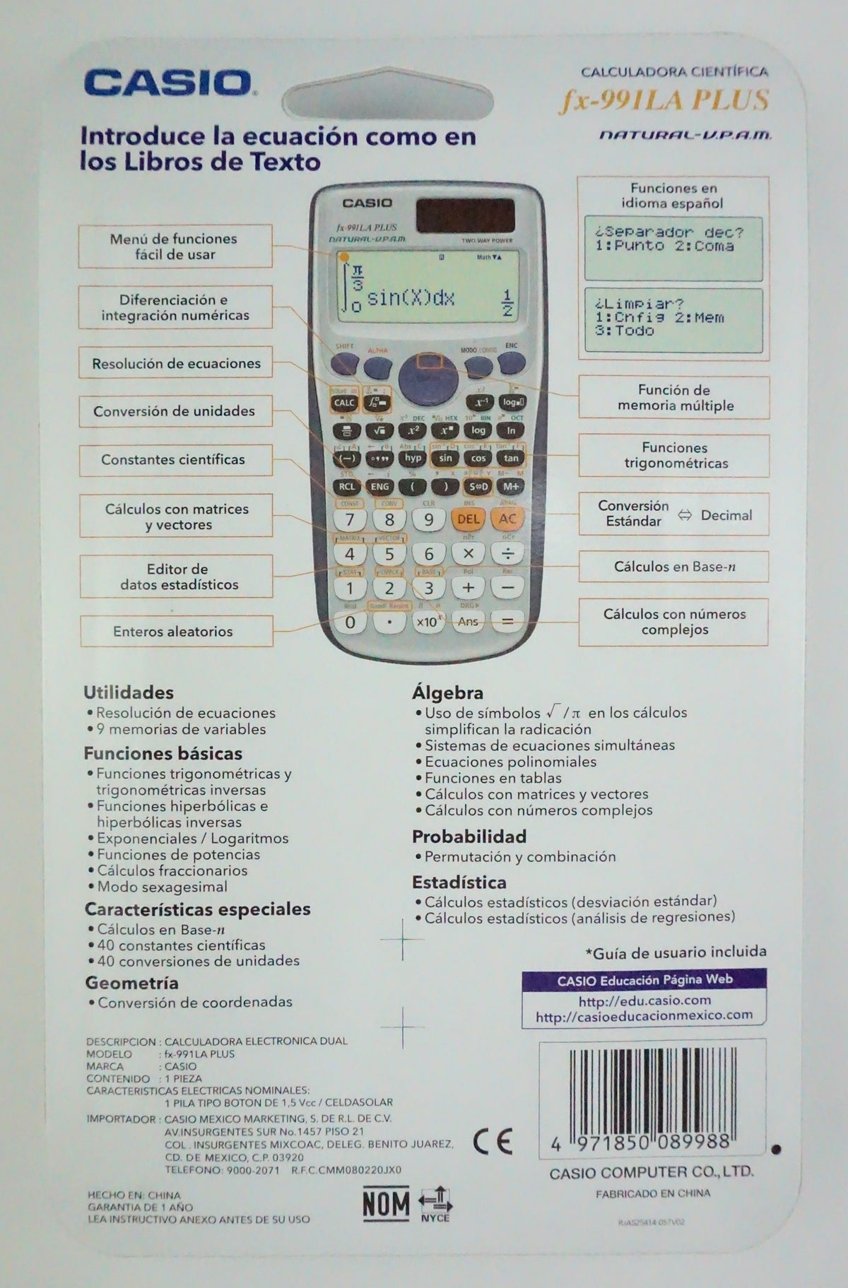Calculadora Científica Casio Fx991laplus - 417 Funciones