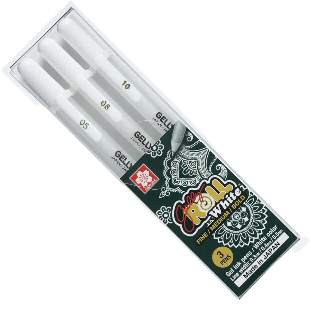 Bolígrafo de Gel Gelly Roll White Color Sakura Set con 3 Piezas