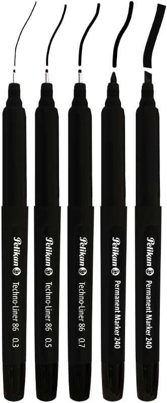 Pelikan Set Marcadores Art Tips con 5 Piezas Color Negro, Puntas 3, 5 y 7 mm