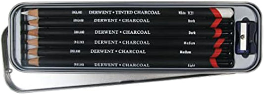 Estuche con 6 Lápices de Carbón Derwent + Sacapuntas