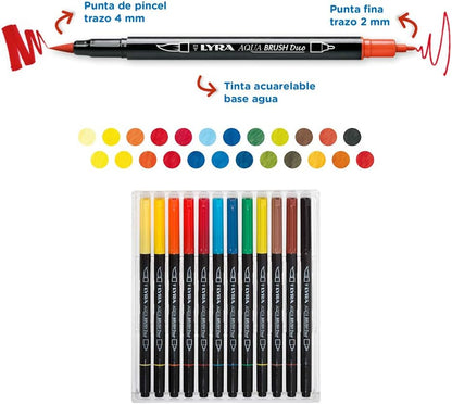 Set con 12 Marcadores Acuarelables Brush Duo Doble Punta Lyra