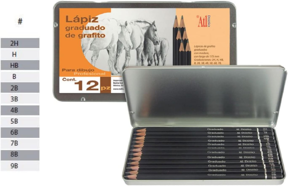 Estuche 12 Lápices Graduados para Dibujo Profesional ATL