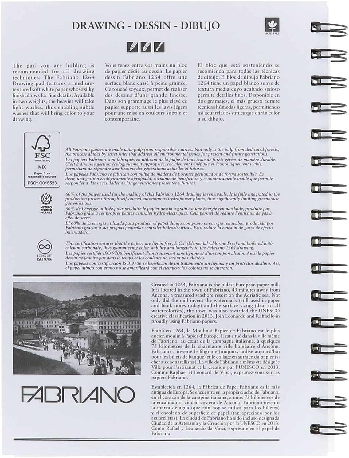 Block de Dibujo Fabriano I264 Drawing, 120 g Medida 14 × 21.6 cm con 50 Hojas