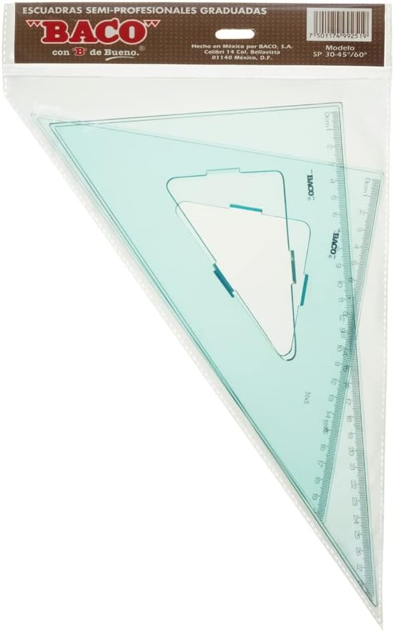 Escuadras 30cm semi profesionales graduadas con bisel baco