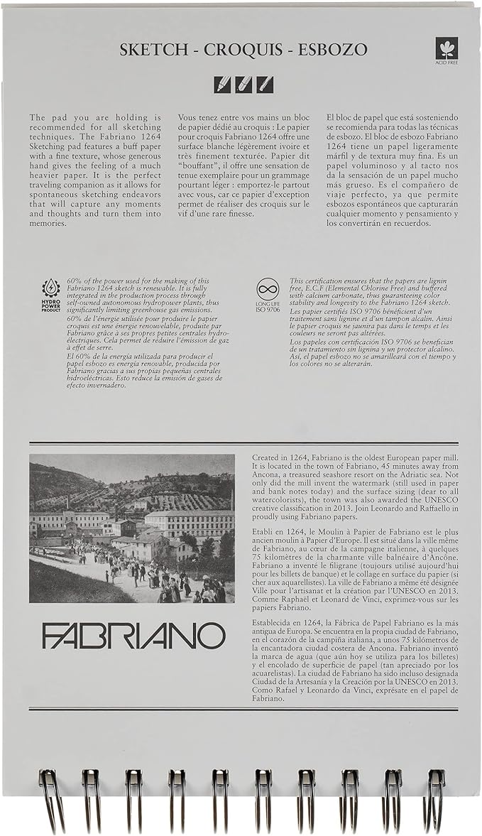Block de Dibujo Fabriano 1264 Sketch, 14 × 21.6 cm 80 g 100 Hojas