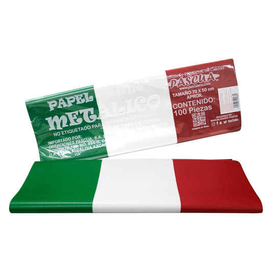 Paquete con 100 Pliegos Papel China Metálico Tricolor