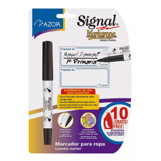 Marcador Markaropa Azor Tinta Negra para Ropa Doble Punta con 1 Piezas