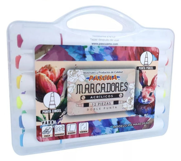 Marcadores Doble Punta 12 Colores Punta Cincel/pincel Pascua