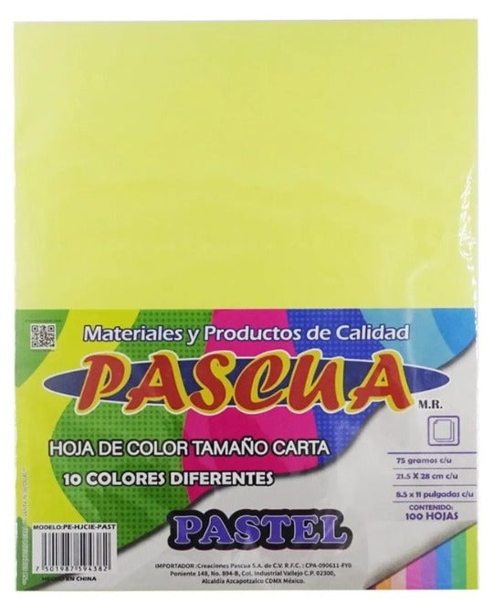 Paquete c-100 Hojas Colores Pastel Surtido Pascua