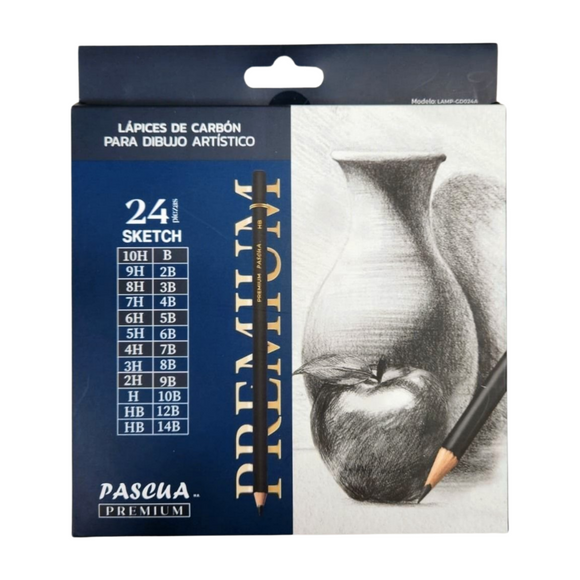 Caja de 24 lápices de carbón para dibujo artístico Pascua