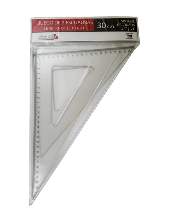 Juego de 2 escuadras de 30 cm sin bisel y con graduación