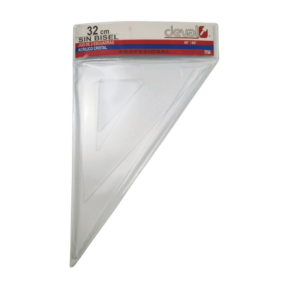 Juego de escuadras 32cm, sin bisel, sin graduación