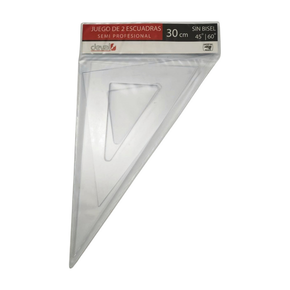 Juego de escuadras 30 cm, sin bisel, sin graduacion