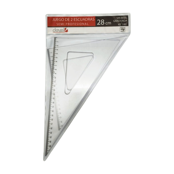 Juego de escuadras 28cm, sin bisel, con graduacion