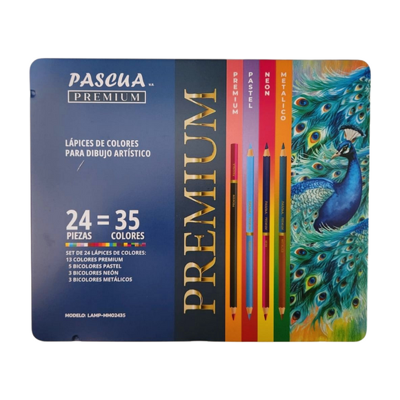 Caja con 24 lapices de colores doble punta (35 colores) Pascua