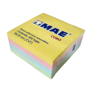 Cubo Notas Adhesivas 3x3in 400 Hojas Mae 4 Colores Paste /v