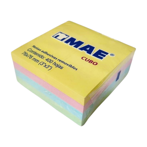 Cubo Notas Adhesivas 3x3in 400 Hojas Mae 4 Colores Paste /v