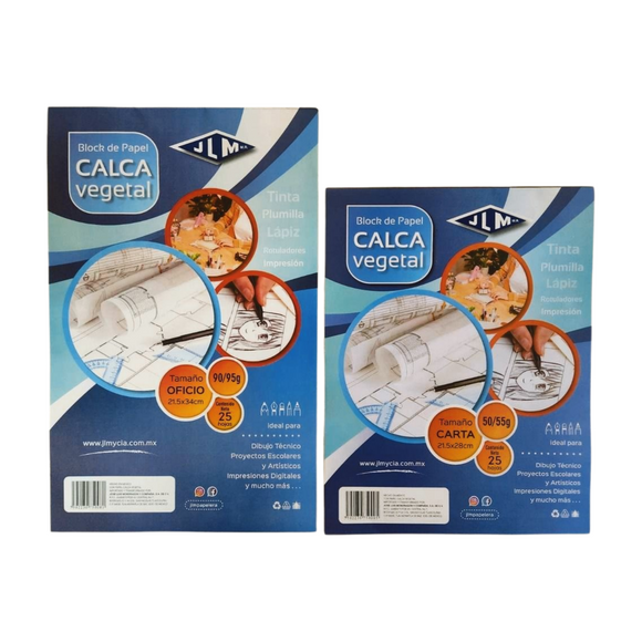 Block papel calca vegetal 90/95 grs 25 hojas