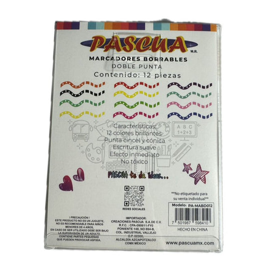 Marcadores Borrables Doble Punta 12 Piezas Pascua