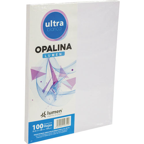Paquete con 100 Hojas Tamaño Carta Papel Opalina Blanco 125 g