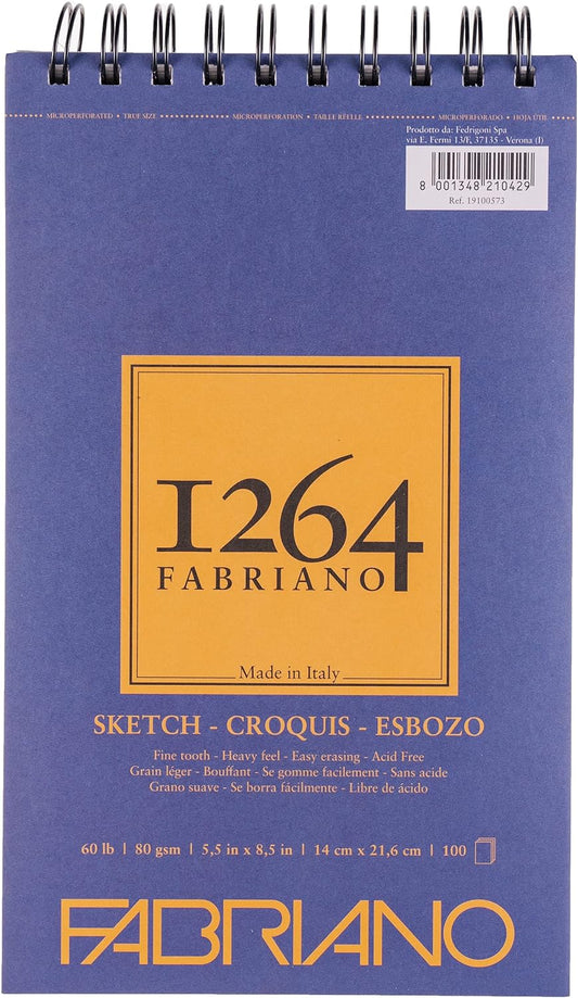Block de Dibujo Fabriano 1264 Sketch, 14 × 21.6 cm 80 g 100 Hojas