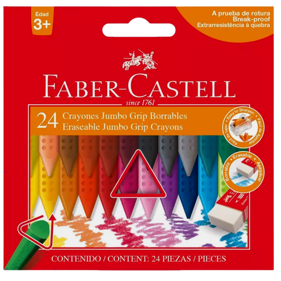 Crayones Borrables Jumbo Triangulares 243024 Faber Castell Set 24 Piezas