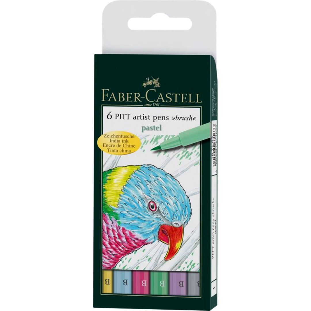 Marcadores Pastel de Tinta China Pitt Artist Basic 167163 Faber Castell Set 6 Piezas