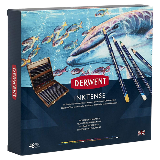Lápices de Colores Inktense Derwent 2301660 Estuche de Madera con 48 Piezas