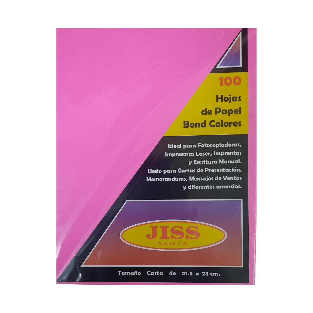 Hojas de Color Papel Bond Jiss Rosa Mexicano T/carta Paquete 100 Hojas