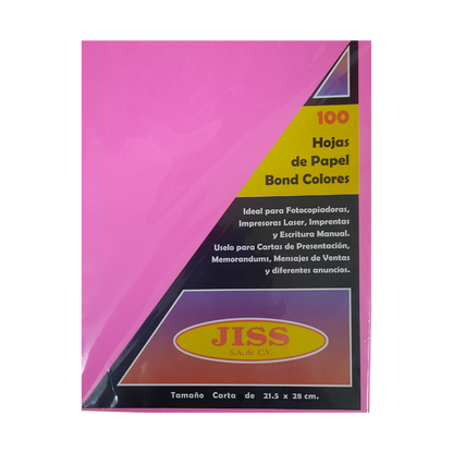 Hojas de Color Papel Bond Jiss Rosa Mexicano T/carta Paquete 100 Hojas