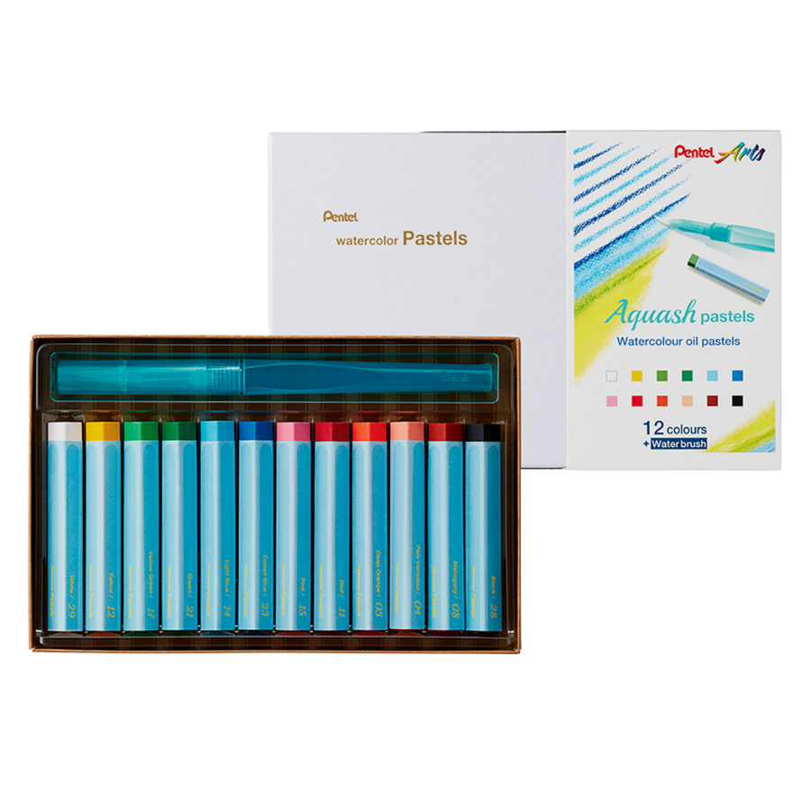 Barras de Pastel Acuarelables Pentel GHW1-24 con Pincel de Agua Set 24 Piezas
