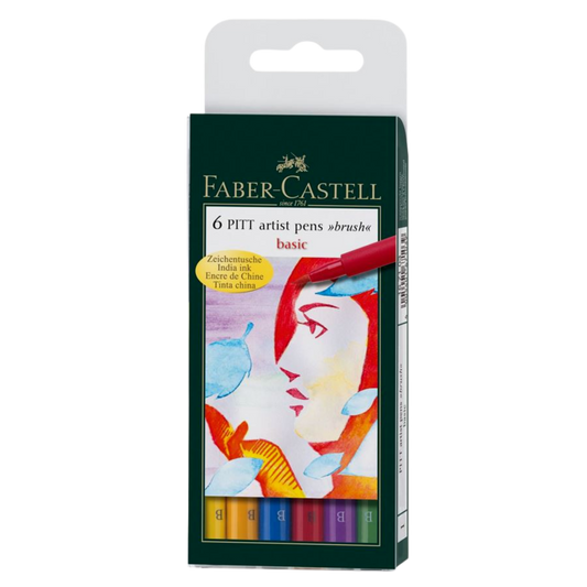 Marcadores de Tinta China Pitt Artist Basic Brush 167103 Faber Castell Set 6 Piezas