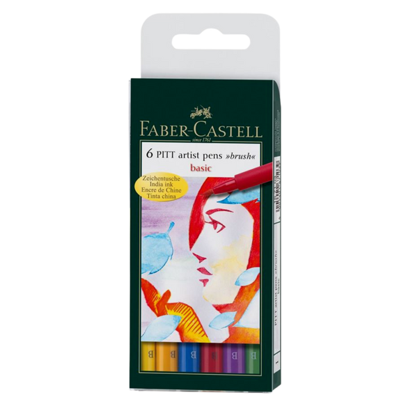Marcadores De Tinta China Pitt Artist Basic Brush 167103 Faber Castell Set 6 Piezas