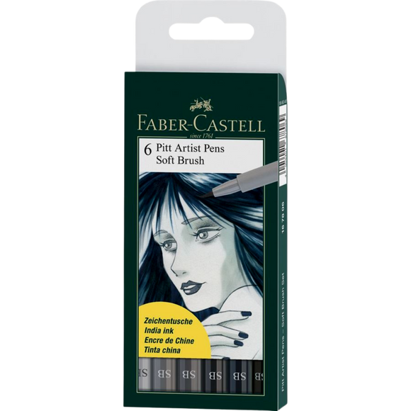 Marcadores De Tinta China Pitt Artist Soft Brush 167806 Faber Castell Set 6 Piezas