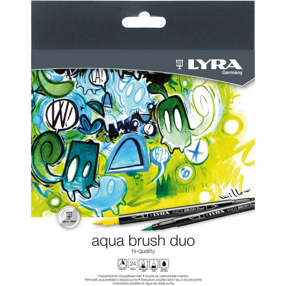 Marcadores Doble Punta Lyra Aqua Brush Duo Caja Con 24 Piezas