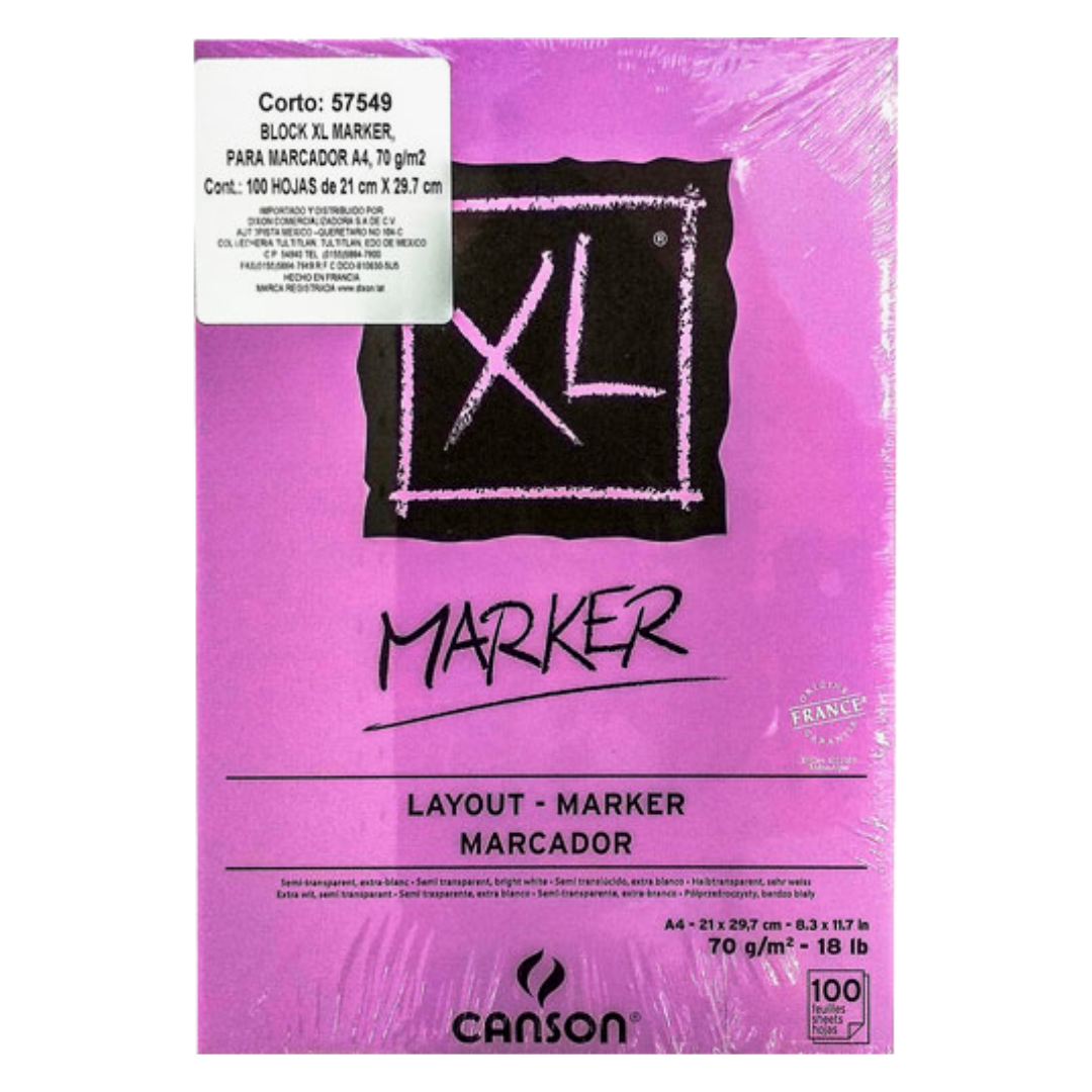 Block de Dibujo Canson XL Marker A4 para Marcador 100 Hojas 21 × 29.7 cm