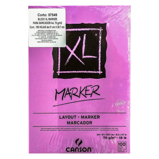 Block de Dibujo Canson XL Marker A4 para Marcador 100 Hojas 21 × 29.7 cm