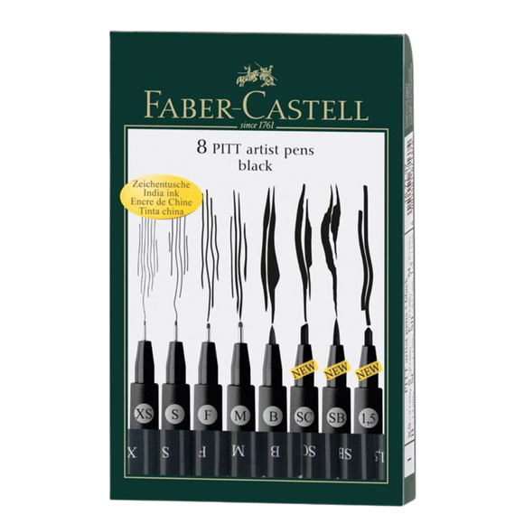 Rotuladores Pitt Artist Pens Black 167137 Faber Castell Set 8 Piezas