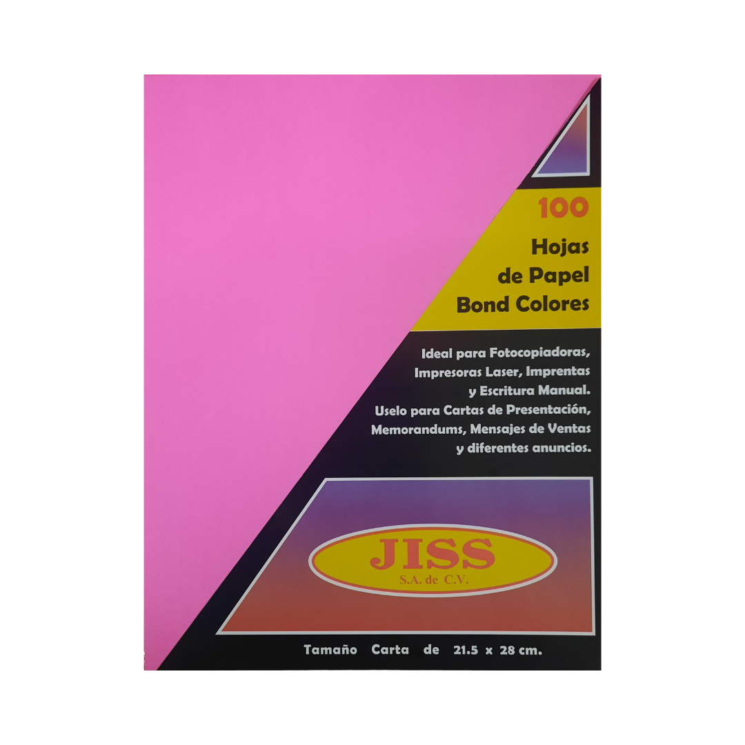 Hojas de Color Papel Bond Jiss Rosa Mexicano T/carta Paquete 100 Hojas