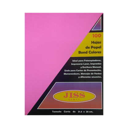 Hojas de Color Papel Bond Jiss Rosa Mexicano T/carta Paquete 100 Hojas