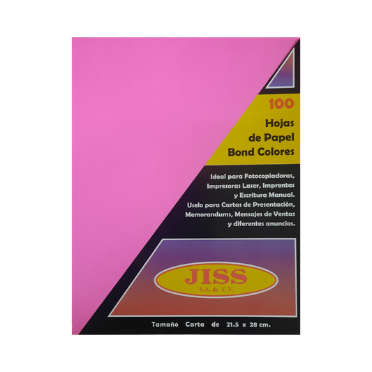 Hojas de Color Papel Bond Jiss Rosa Mexicano T/carta Paquete 100 Hojas