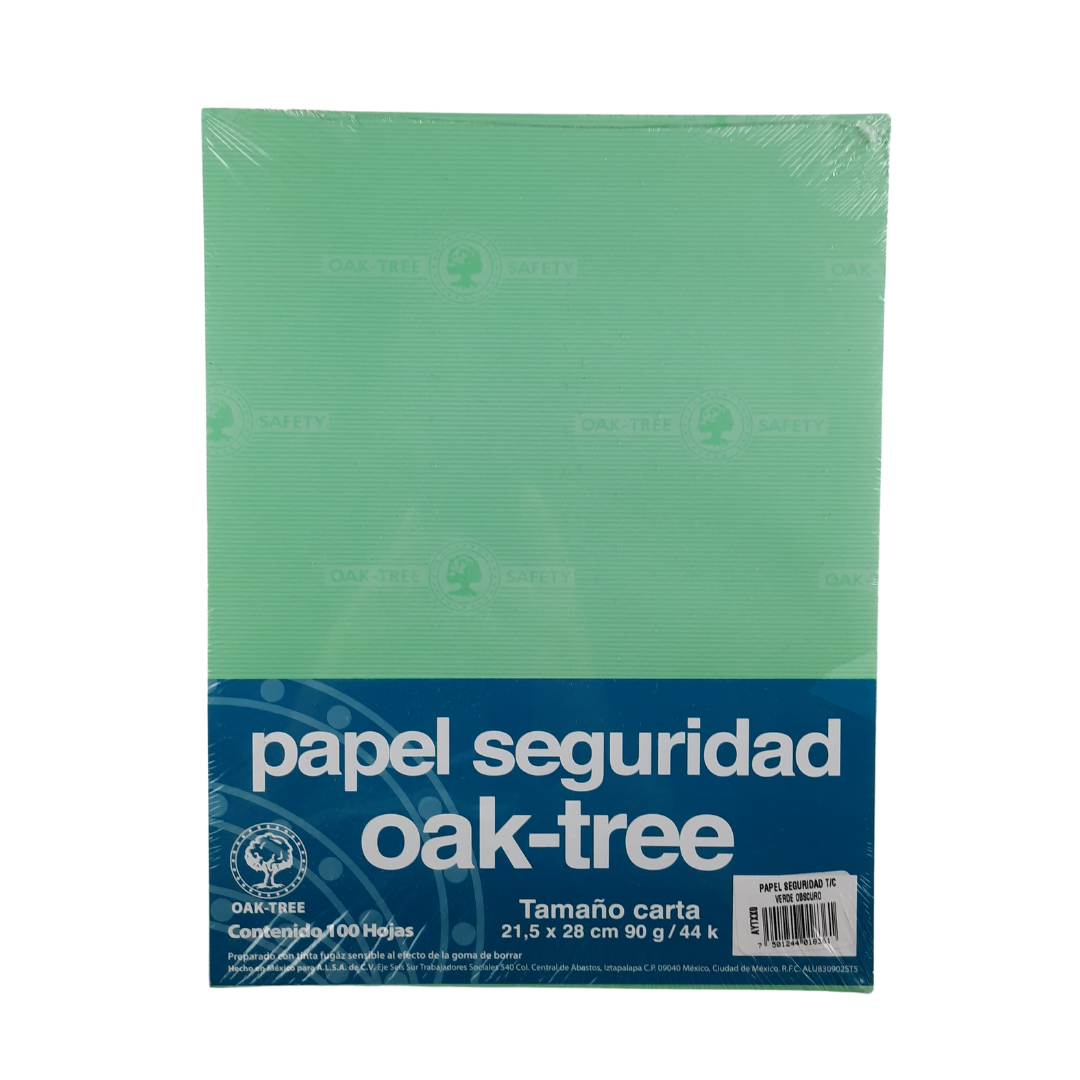 Papel Seguridad Oak-tree Tamaño Carta Paquete con 100 Hojas