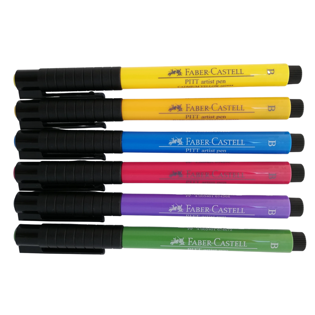 Marcadores de Tinta China Pitt Artist Basic Brush 167103 Faber Castell Set 6 Piezas