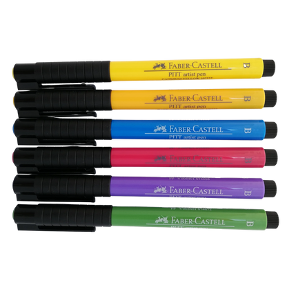 Marcadores de Tinta China Pitt Artist Basic Brush 167103 Faber Castell Set 6 Piezas